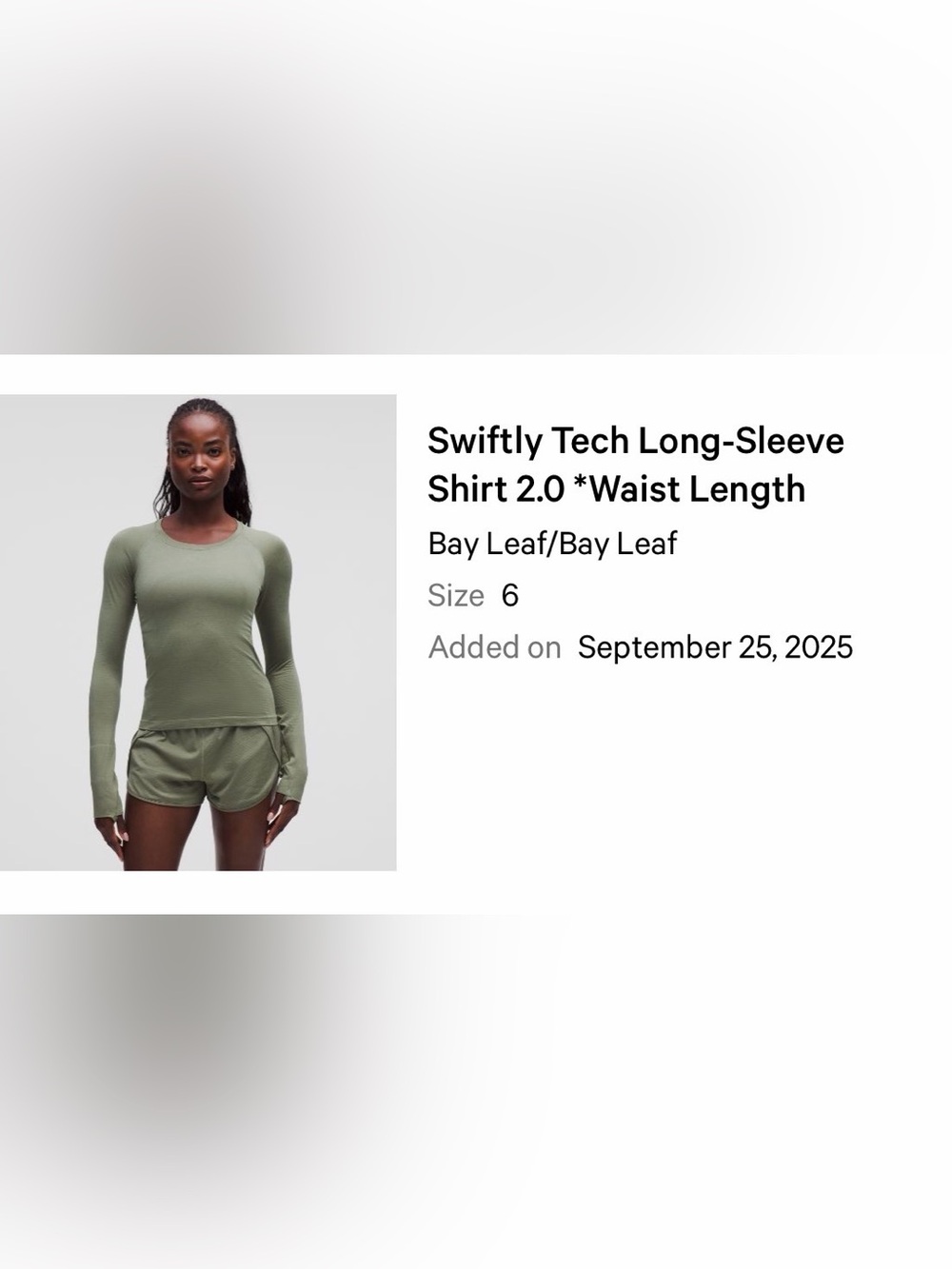 Lululemon Swiftly Long Sleeve 2.0, waist length